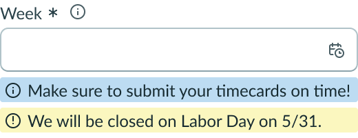 Shows two alert messages displayed below the component.