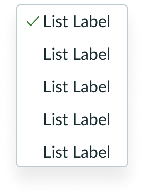 Single panel of flyout menu with a selected state icon displayed next to the first list-item
