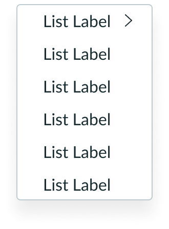 Single panel of flyout menu with a nested menu indicator displayed next to the first list-item