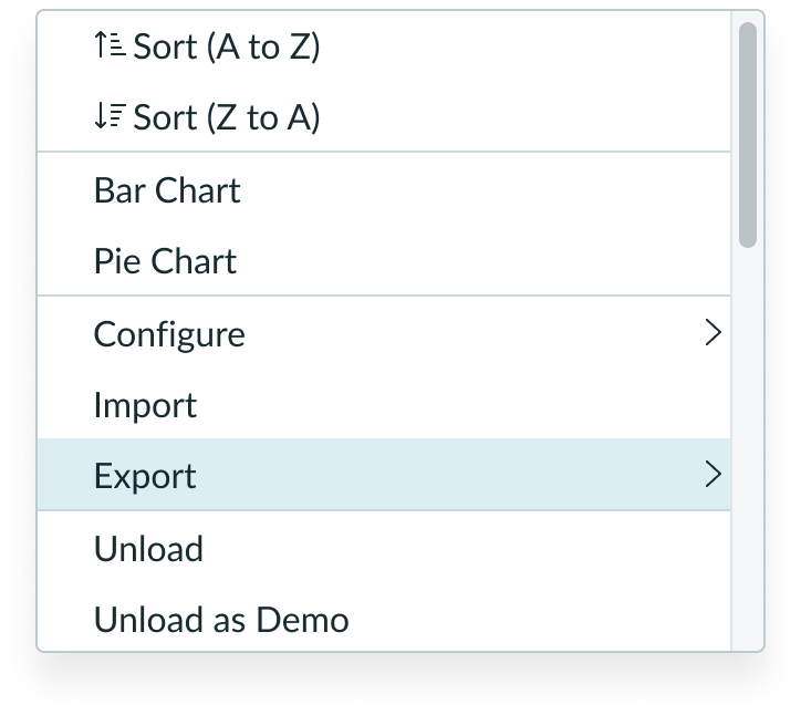 Single panel of flyout menu with a visible scrollbar to the right, indicating a greater number of list-items than is visible