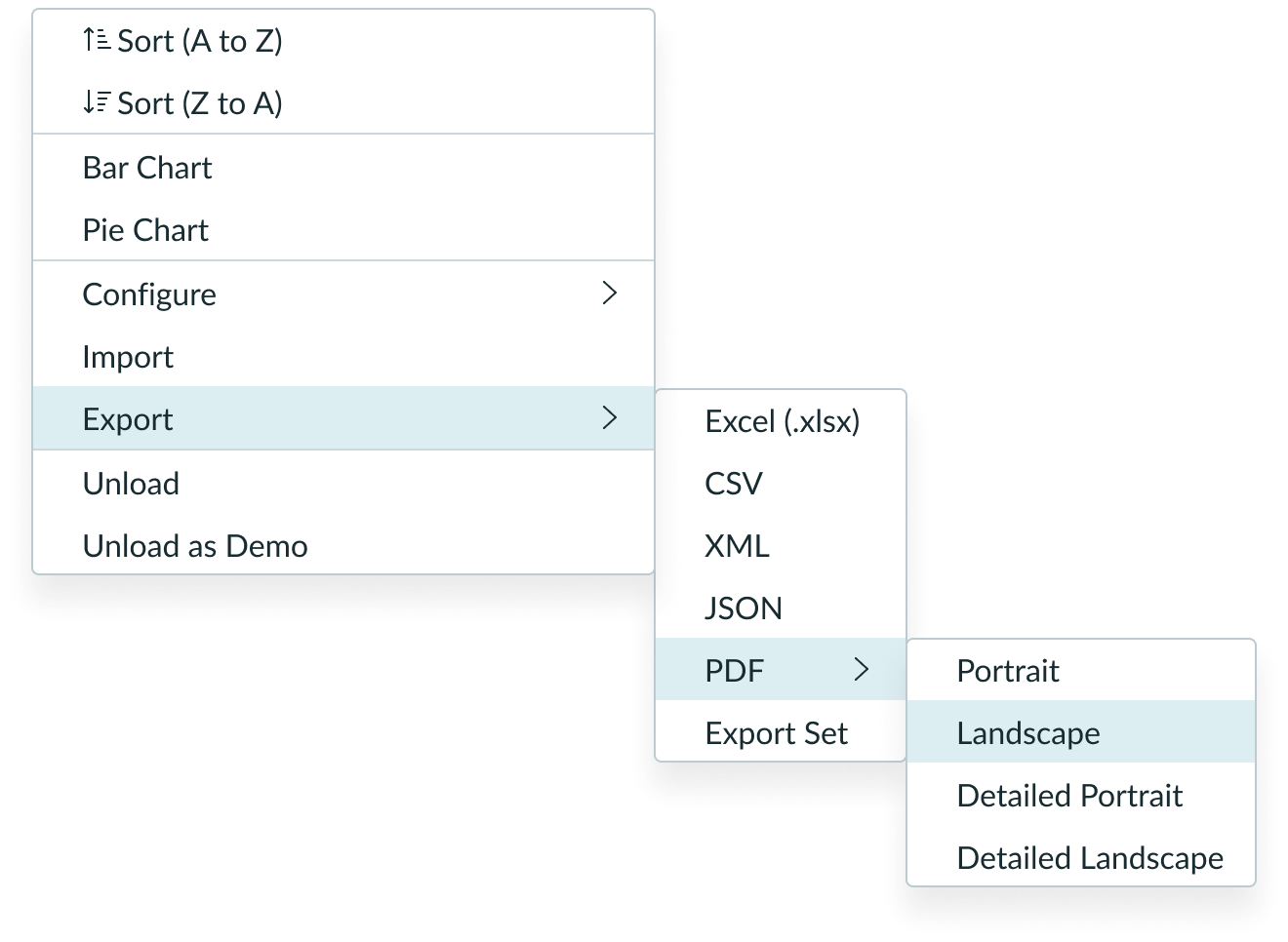 Flyout menu showing a parent menu with two nested child menus to the right