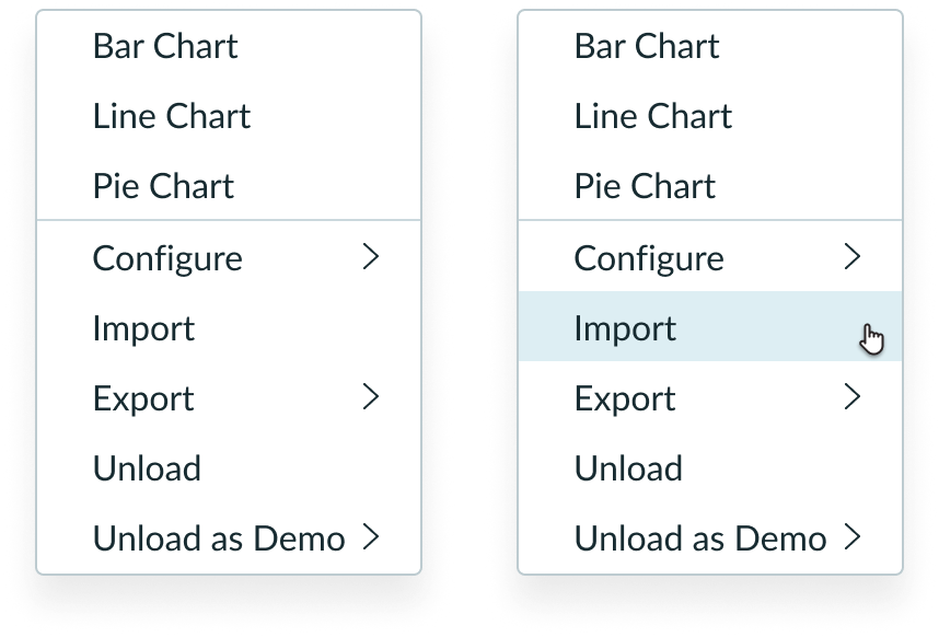 Two instances of the same panel in flyout menu with a cursor hovering over a list-item that displays no selection