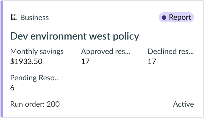 card with a purple highlight value and 'Report' label