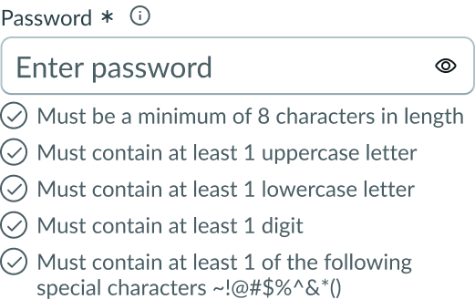 default view of the password field and criteria checklist