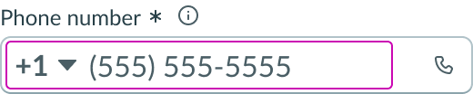 In this example, the placeholder text includes the country code +555 and the phone number (555) 555-5555.