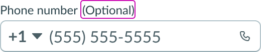 Shows an input phone field marked as optional