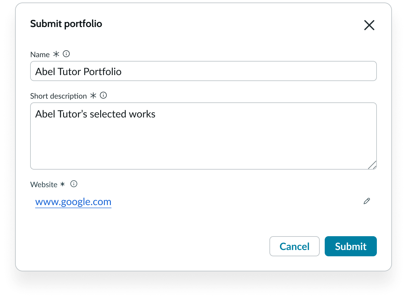 Example of the URL going to the candidate’s portfolio.