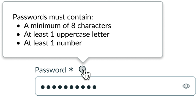 Shows the field helper that instructs users on creating a strong password