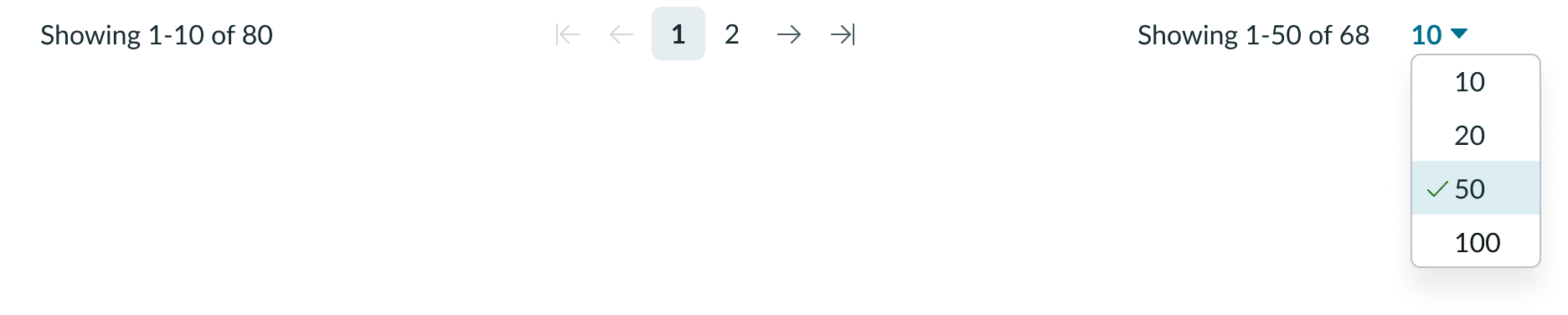 Shows how the number of pages displayed decreases as the user increases the number of records per page
