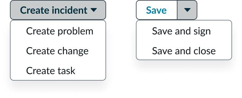 actions grouped with split button or menu button