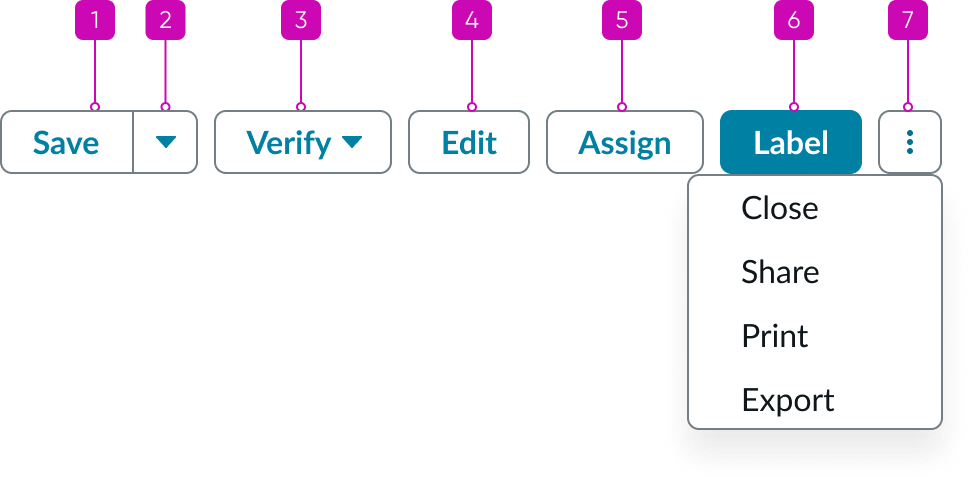 Horizontal stage picker with keyboard tab key order from left to right starting with left stage scrolling arrow button and continuing through each stage and then its action icon button