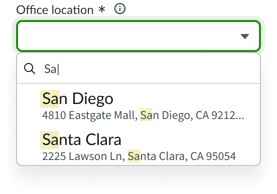 select search field highlights matching values
