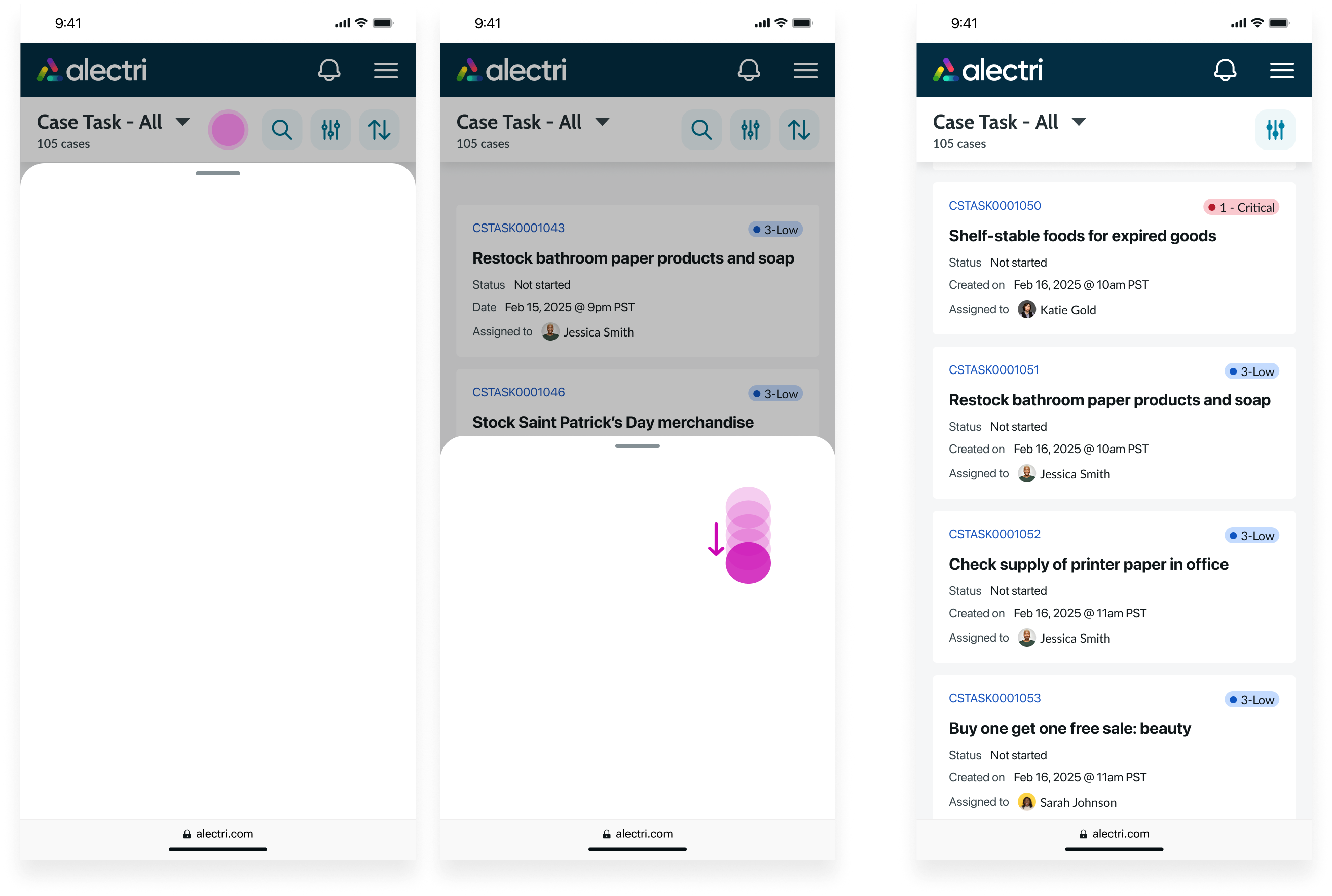 Example of sheet demonstrating the close behavior, with callouts for tapping the overlay and swipe down motion.