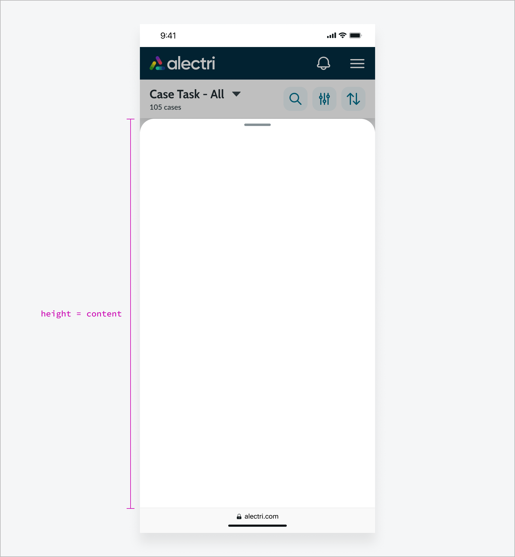 Sheet with size set to Auto. The content takes up to 90% of the viewport.