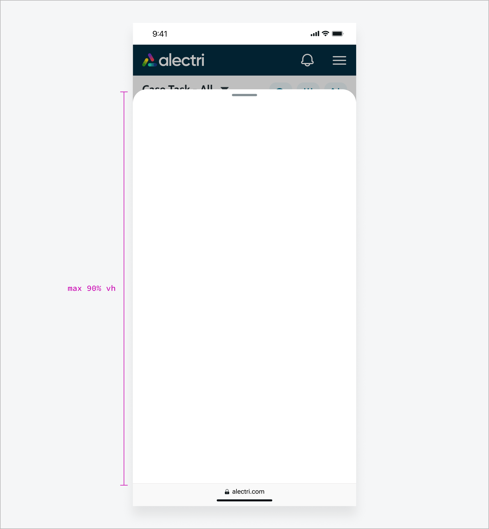 Sheet with size set to Full. The content takes up 90% of the viewport.