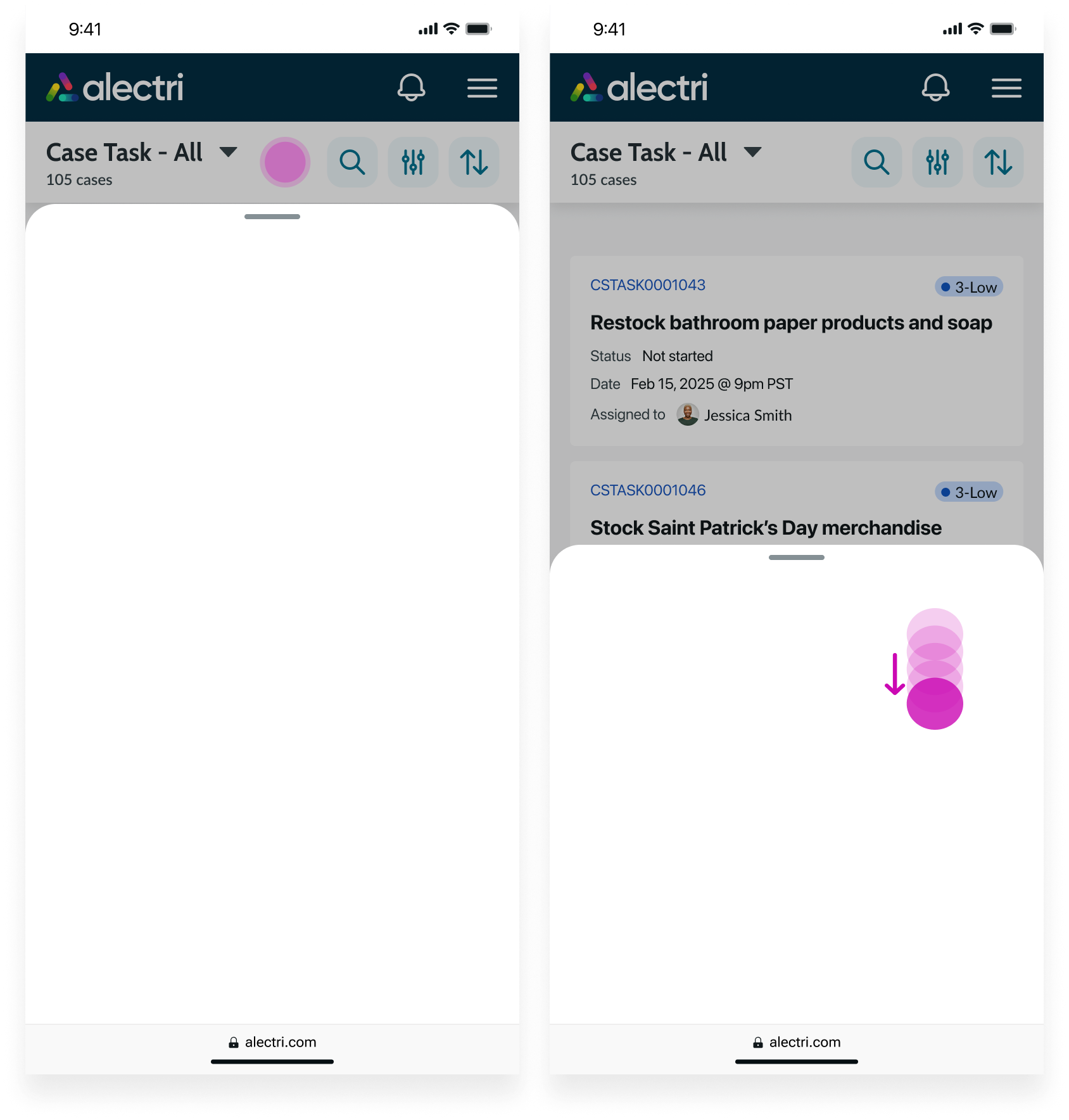 Example of Sheet demonstrating the swipe down to close behavior, which can be disabled.