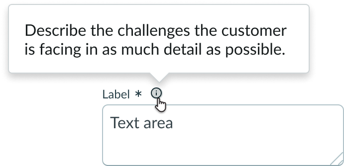 Shows a textarea filed with field helper text displaying from the information icon