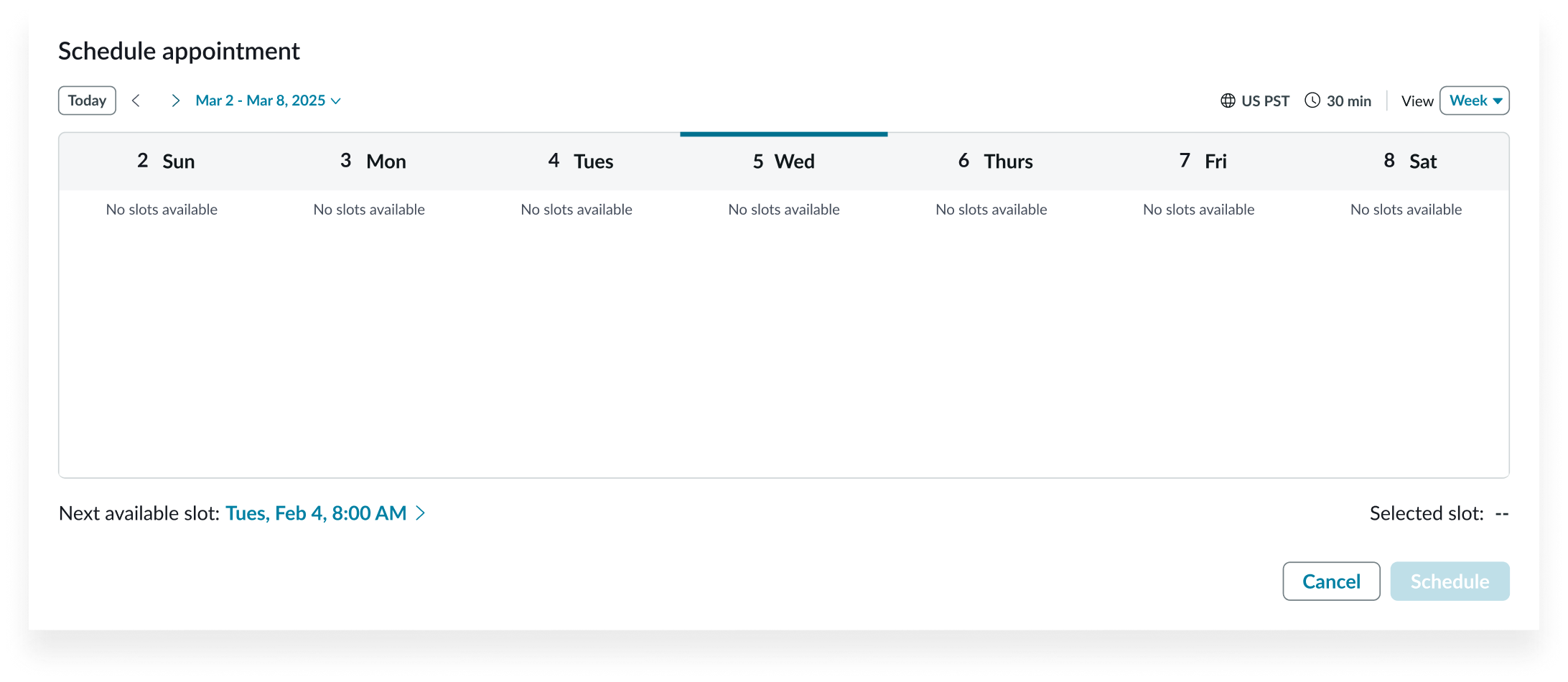 no appointments in day view