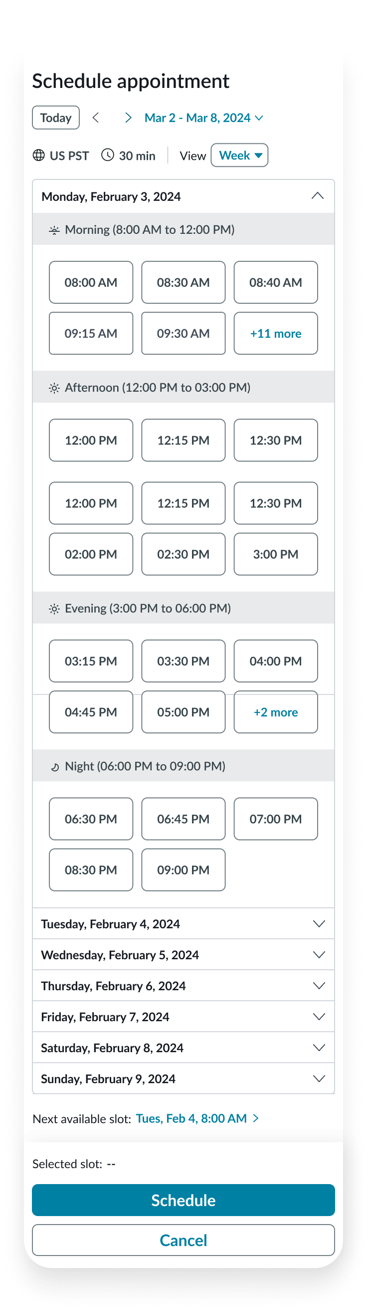 tab order of appointment calendar component in day
view