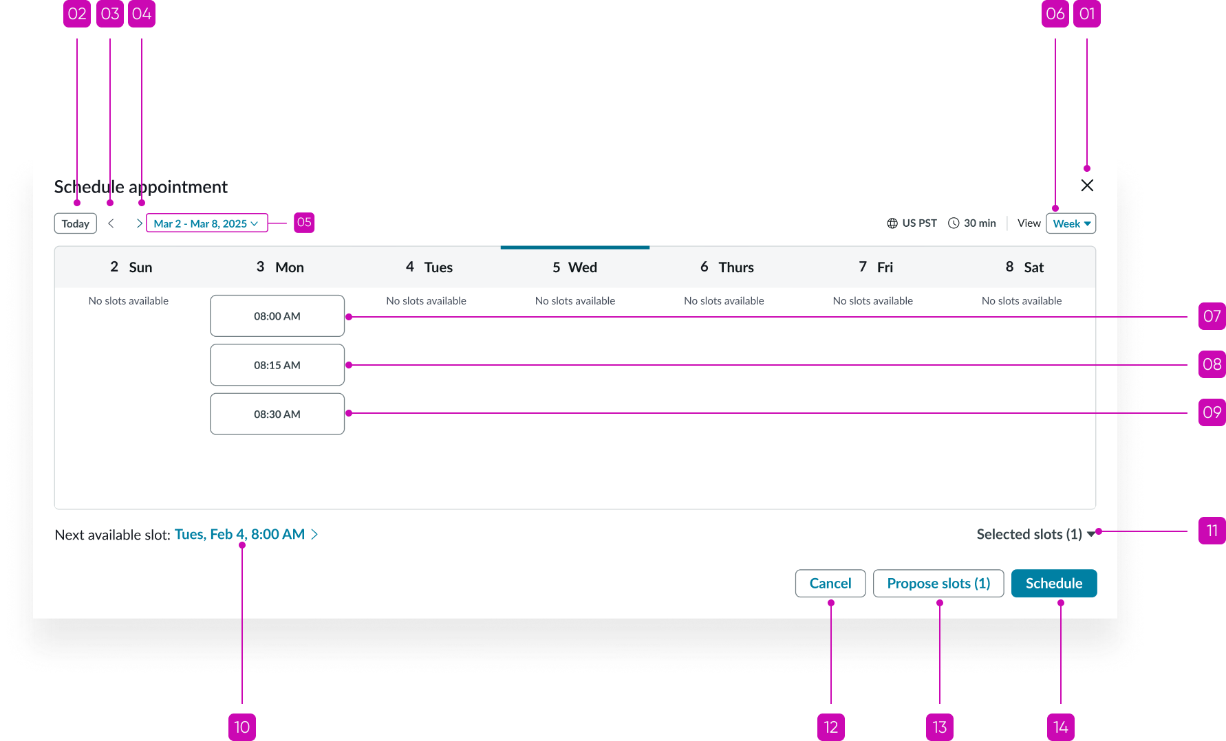 tab order of appointment calendar component in week
view
