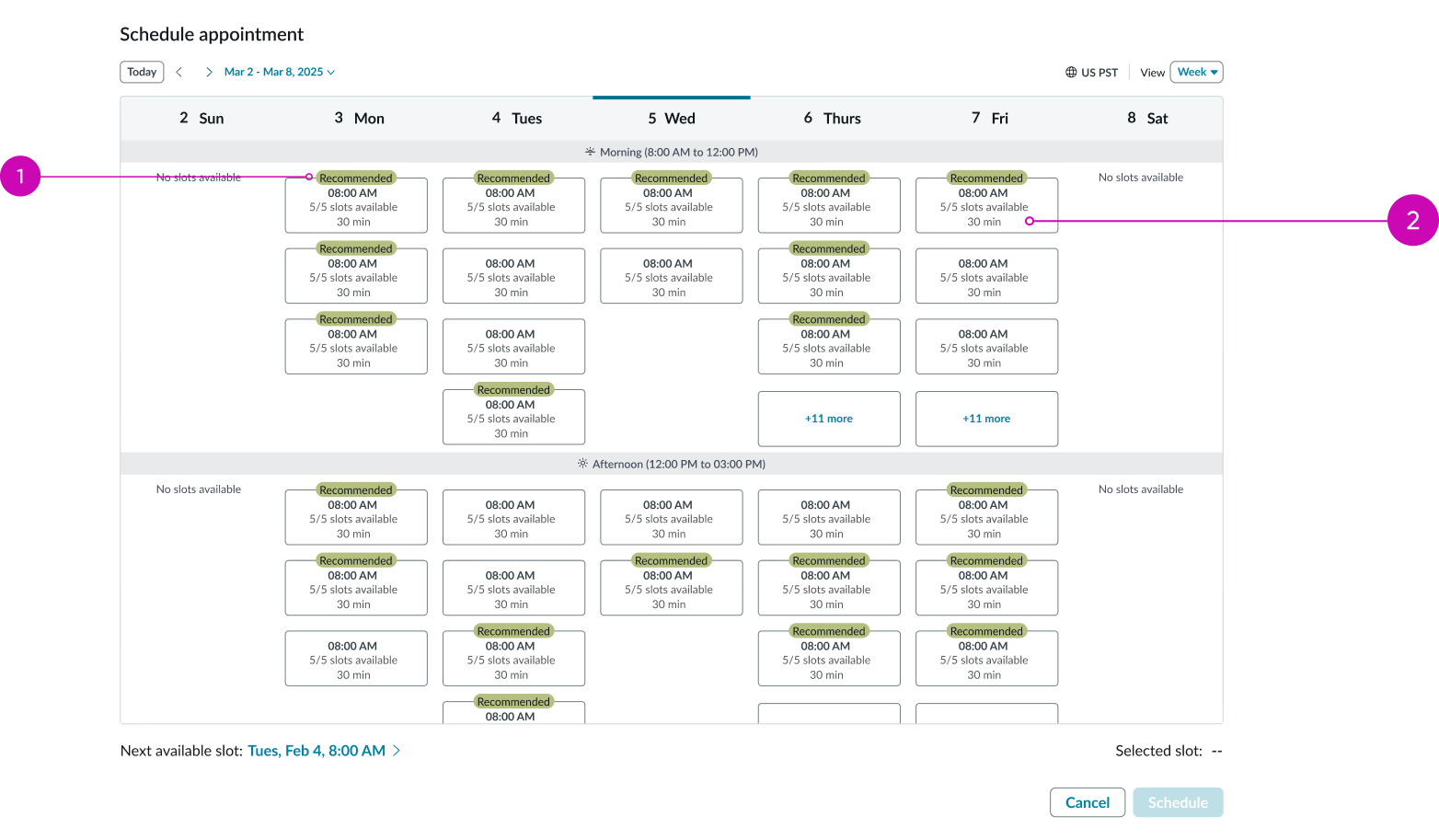 anatomy of the appointment calendar component