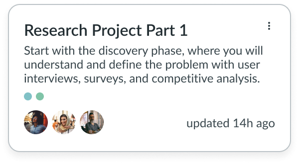 3 medium sized avatars with photos of each user shown on a card