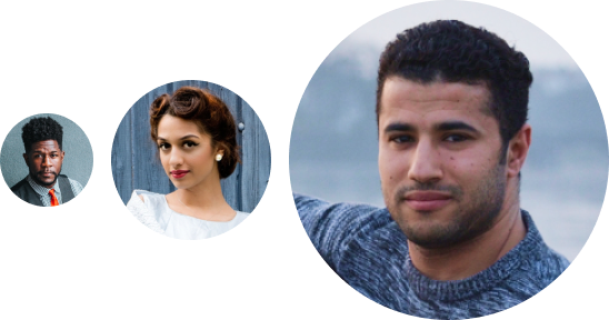 3 avatars next to each other, one small, one medium, and one large