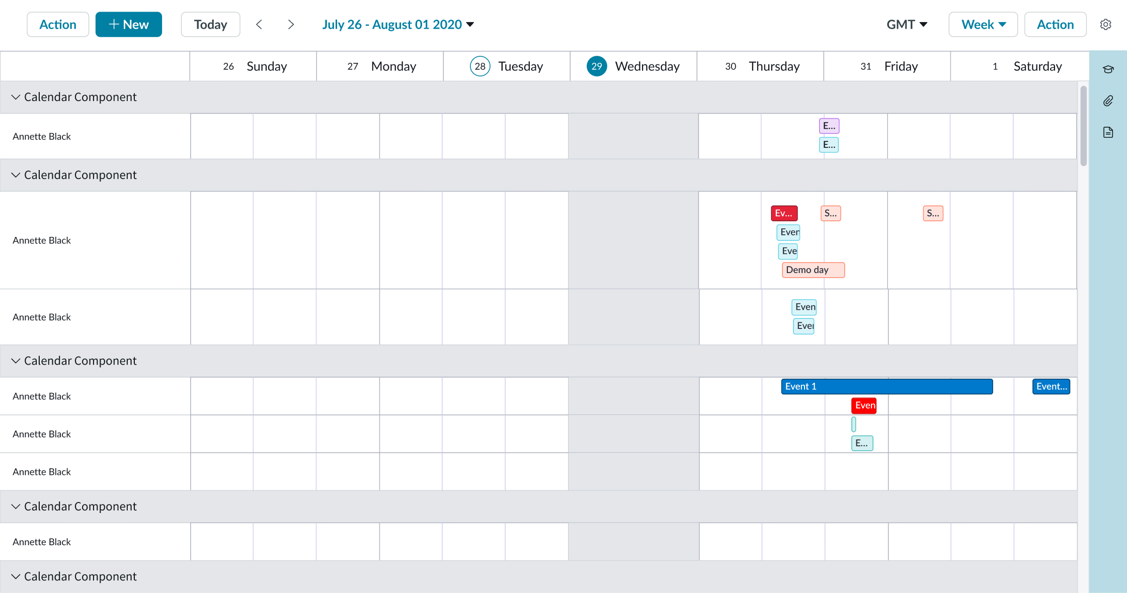 week view of the calendar