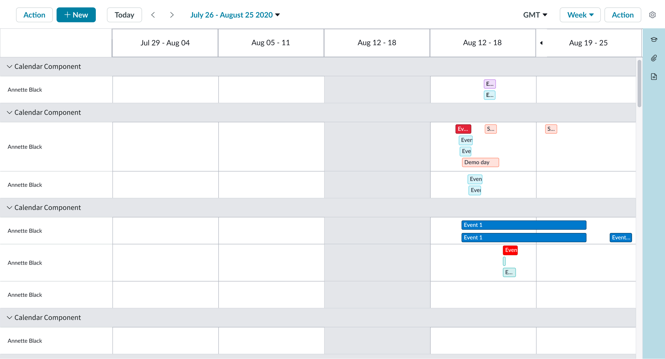 week view of the calendar