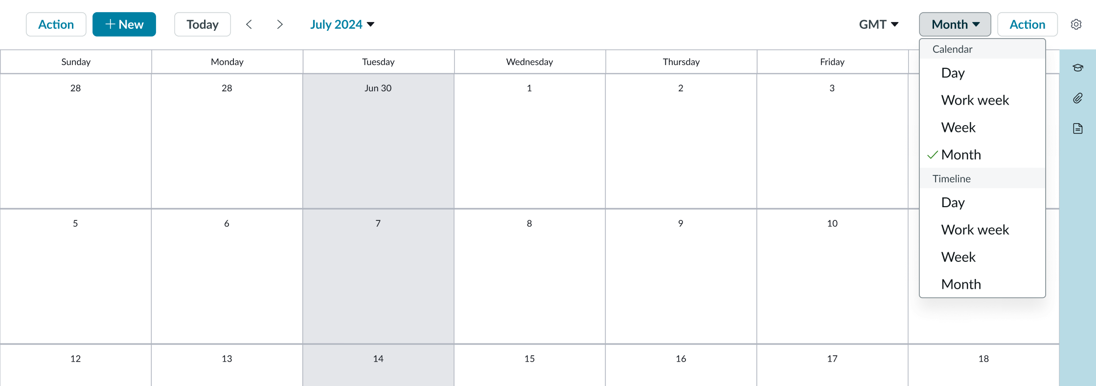 picker for the setting calendar view