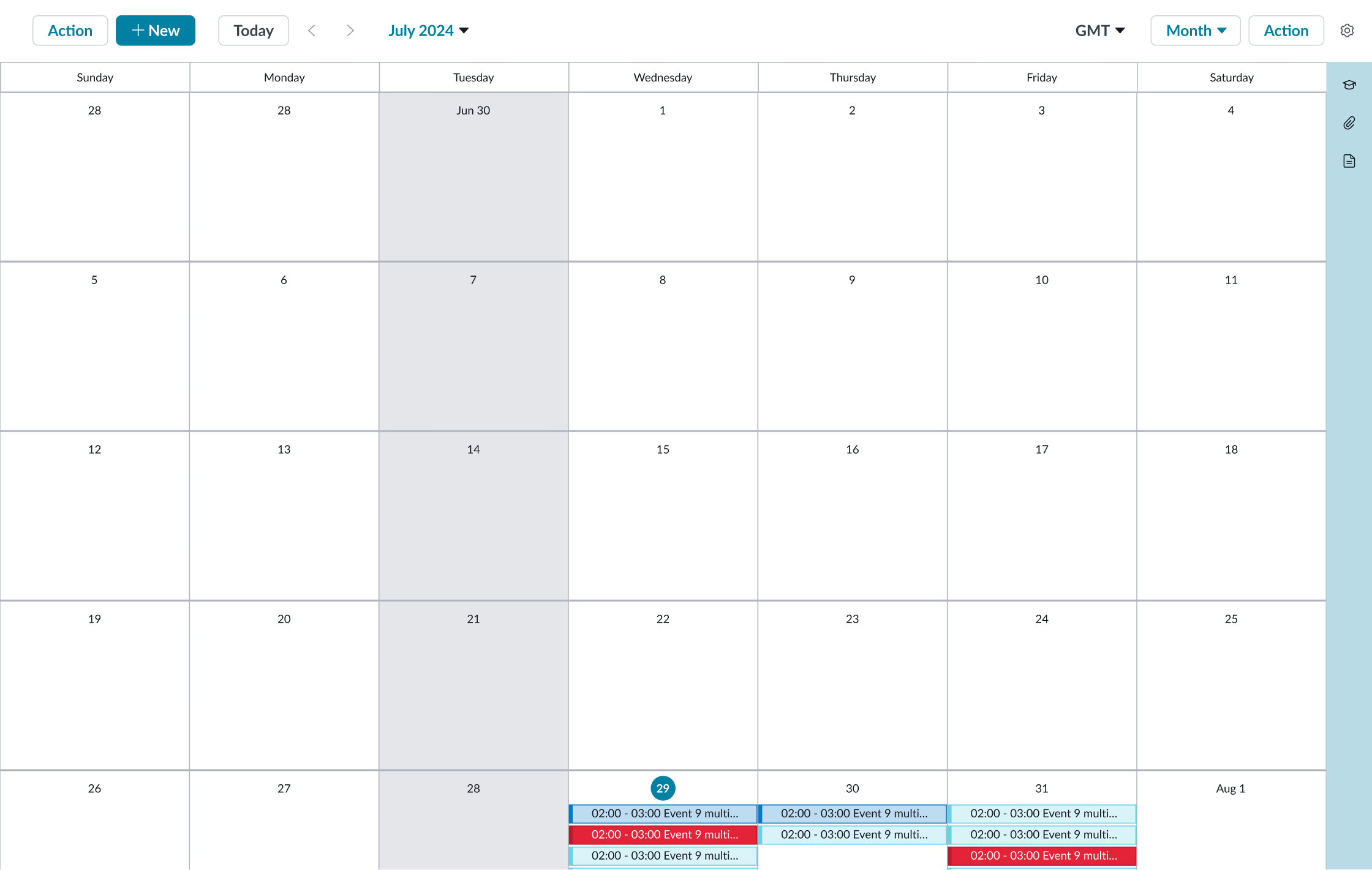 side panel hidden in a calendar