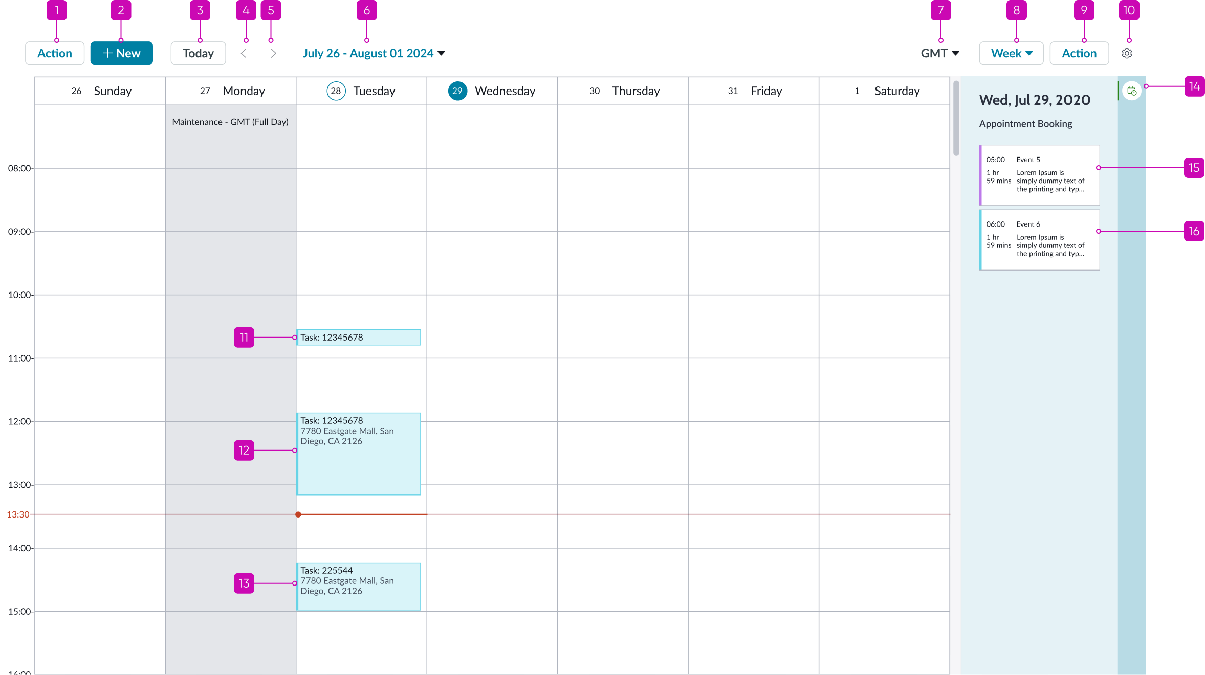 tab order of calendar component
