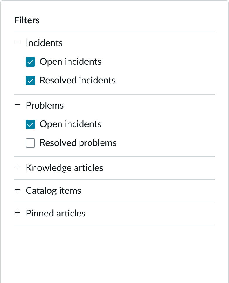 checkboxes used to filter content