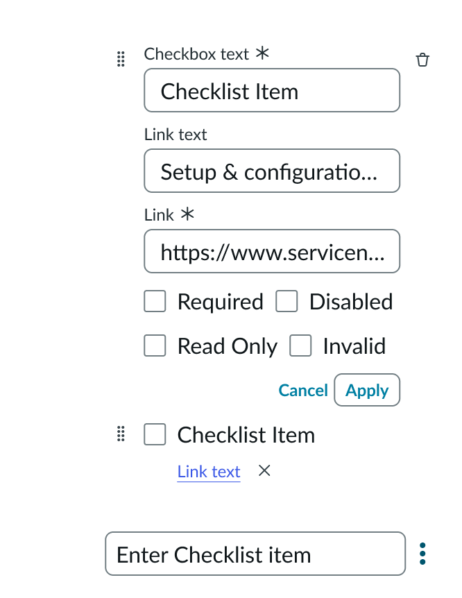 option to add a link in a checklist item