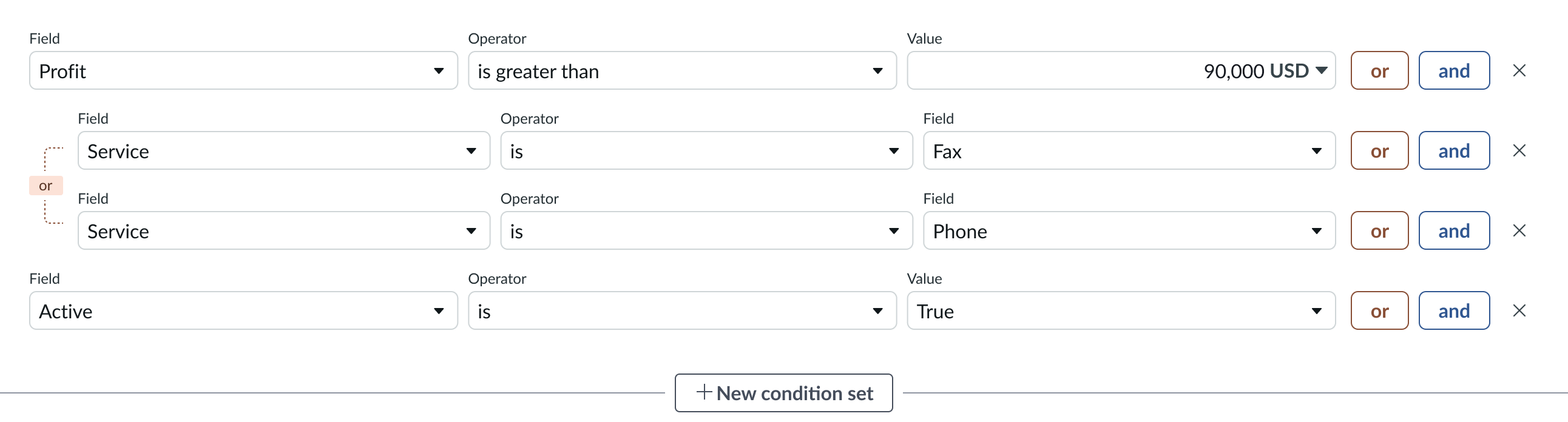 Shows two separate condition sets that must both evaluate to true