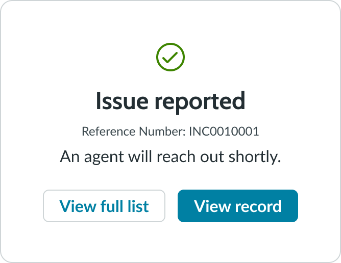 confirmation message after the user creates a new record