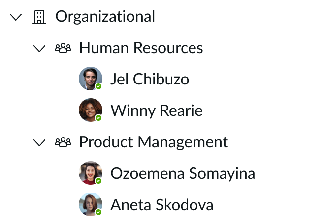 avatars in a content tree that shows an org chart