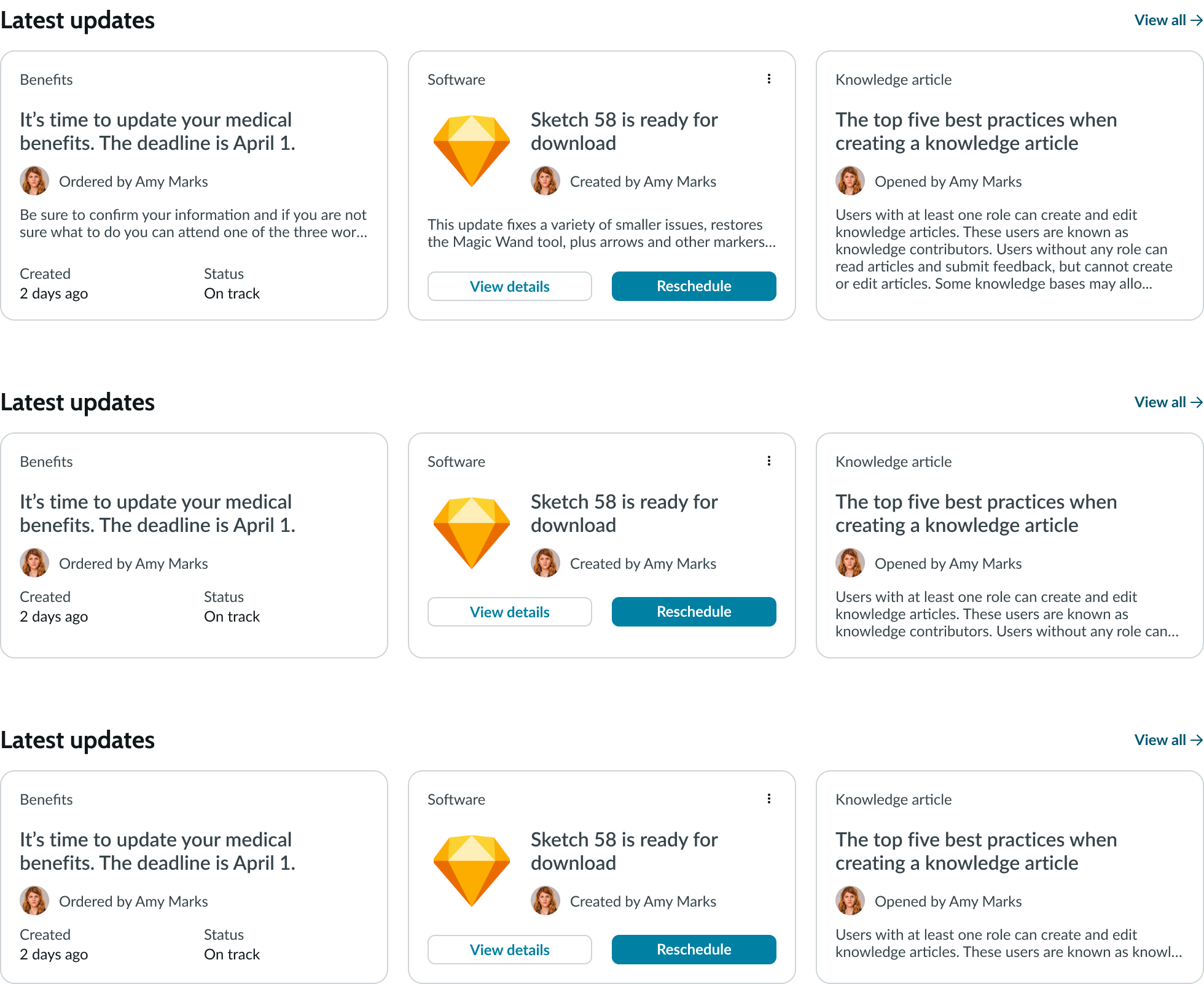 examples of large, medium, and small content cards