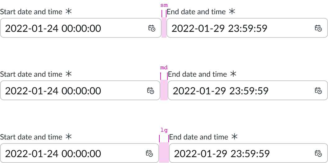 Comparison of three date-time-interval instances with varying gaps between the input fields.