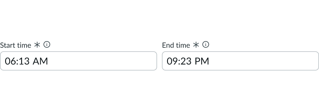 Shows date-time-interval configured to accept a time value, displaying start and end time input fields.