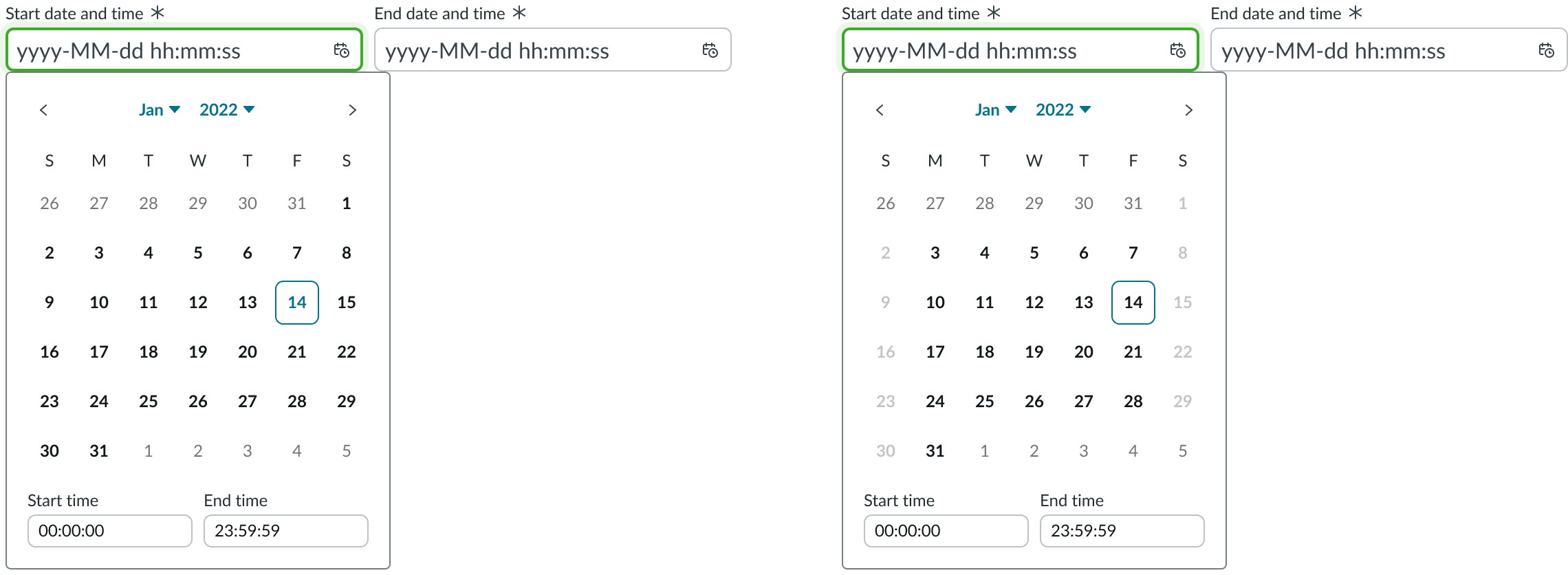 Two images display with the previous and next month dates shown and hidden, respectively.