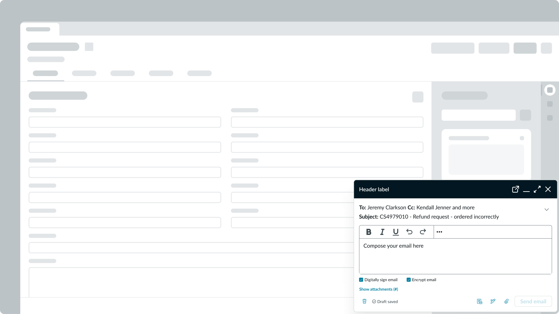 email composer component in new tab in the display