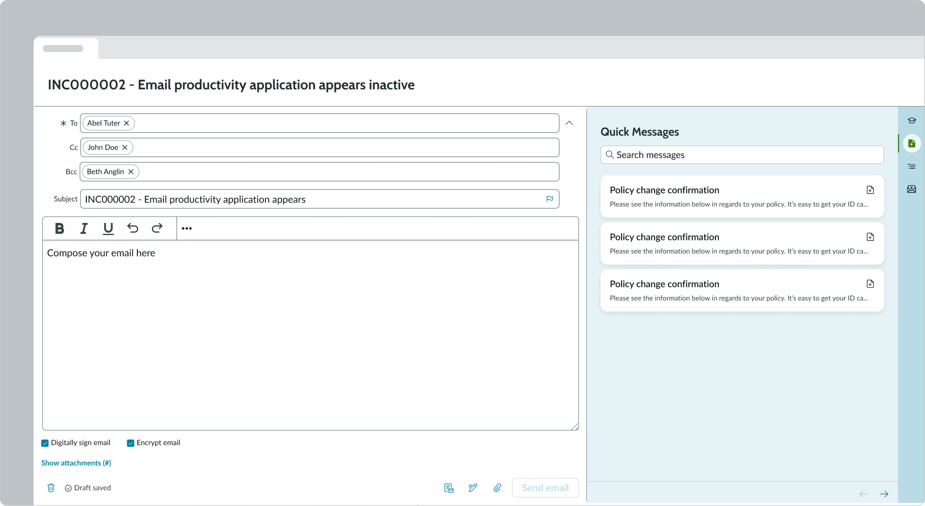 email composer component in new tab in the display