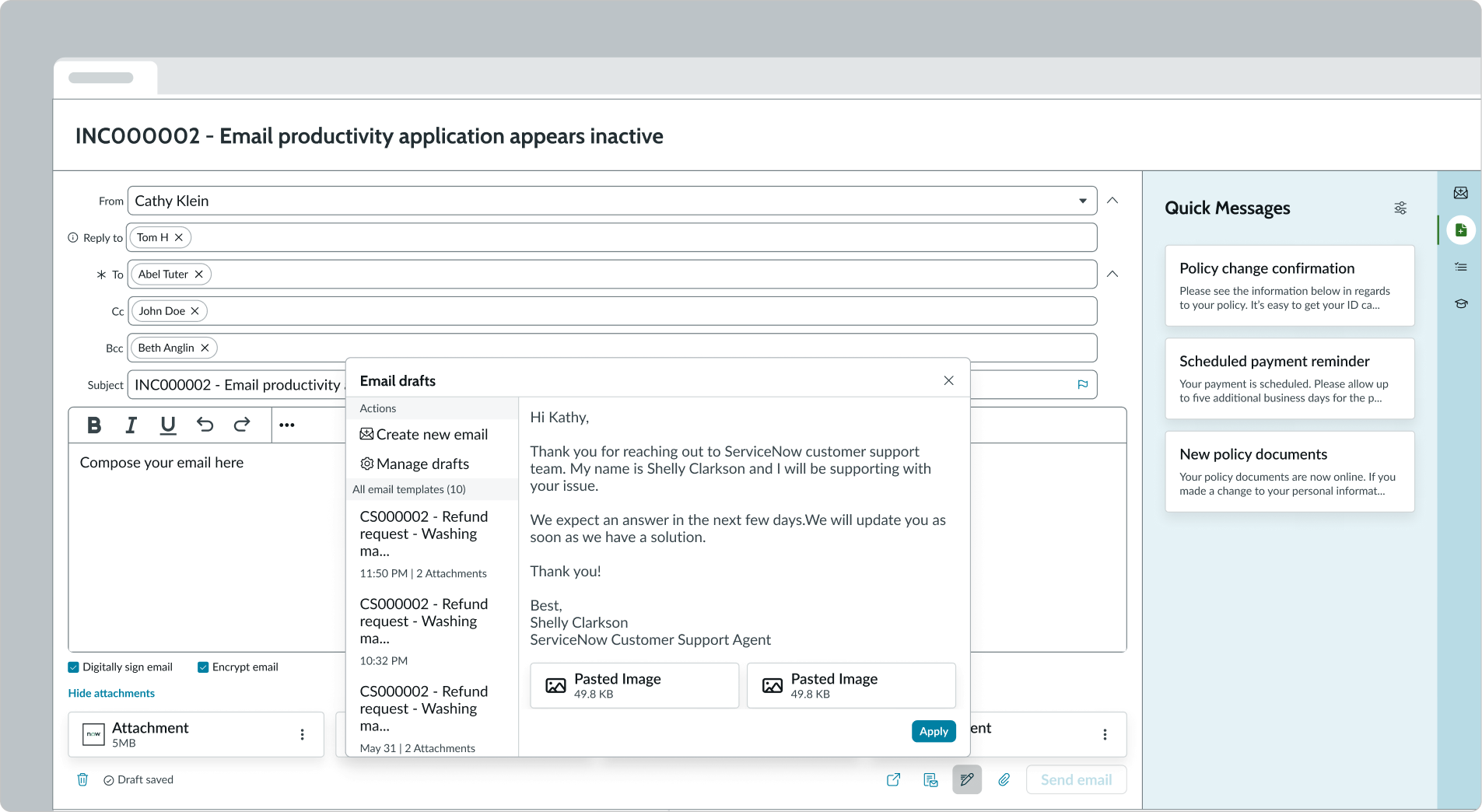 draft emails that the user has saved