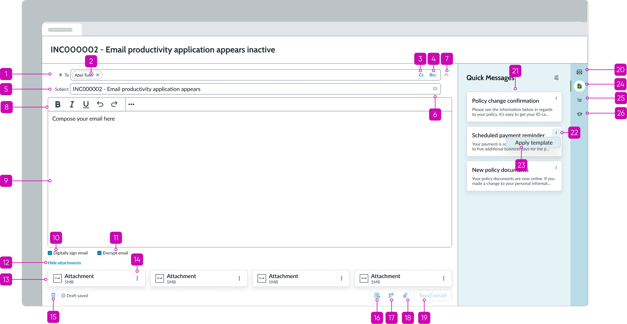 Shows the tab order for the email component