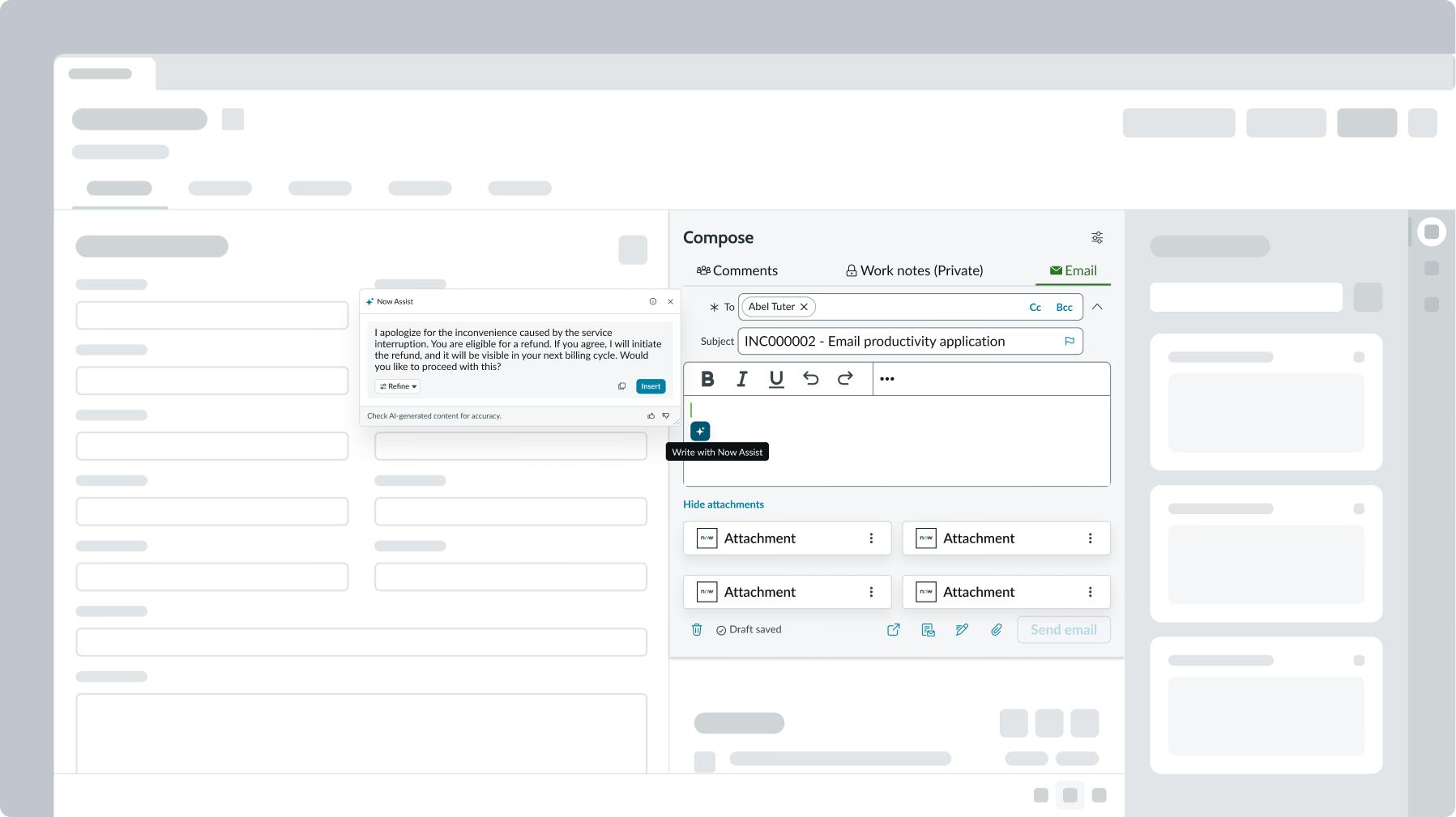 email composer component in new tab in the display