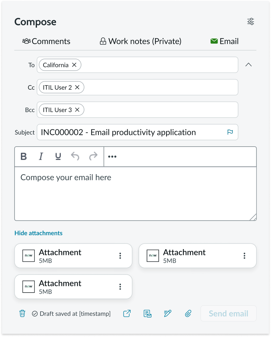 email composer component in new tab in the display