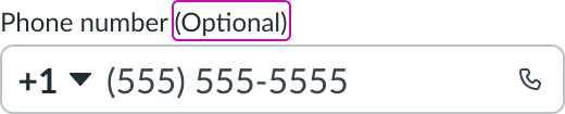 Shows an input phone field marked as optional