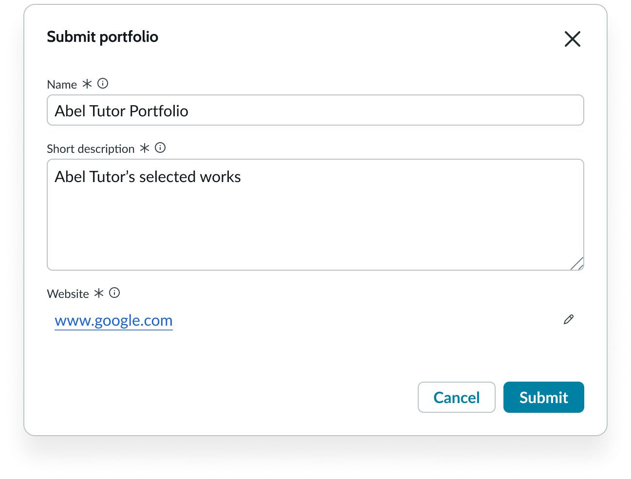 Example of the URL going to the candidate’s portfolio.