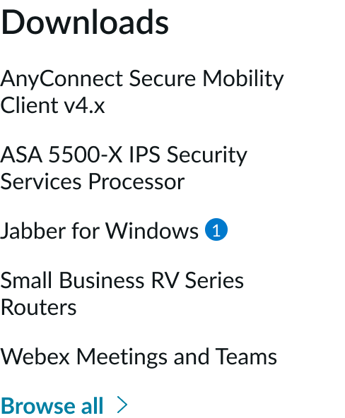 badge with number 1 appearing next to a text link labeled “Jabber for Windows” in a link set